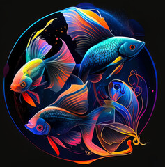 Wall Mural - fish in the water black background- Created with Generative AI Technology