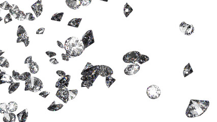 Shiny Diamonds on white surface background. Concept image of luxury living, expensive things and high added value. 3D CG. High resolution. PNG file format.