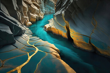 Wall Mural - turqoise river and rocks in the mountains, generative ai
