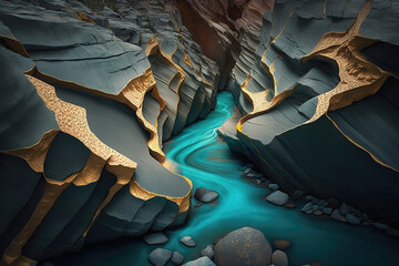 Wall Mural - turqoise river and rocks in the mountains, generative ai