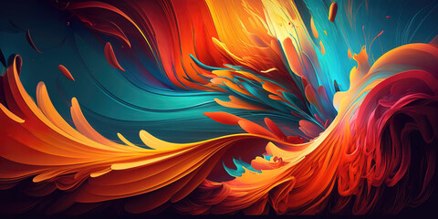 Wall Mural - abstract colorful fractal panoramic header background design, generative ai