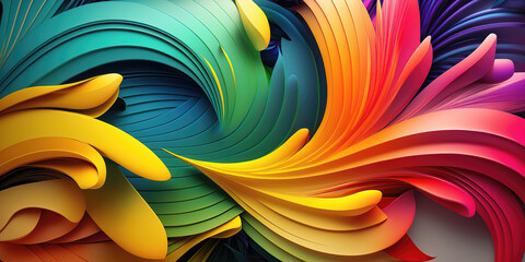 Wall Mural - abstract colorful fractal panoramic header background design, generative ai