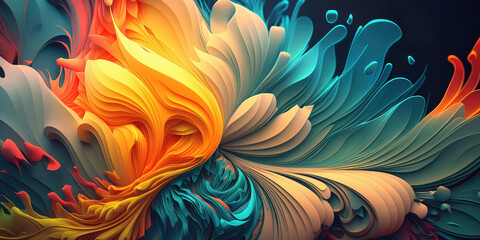 Wall Mural - abstract colorful fractal panoramic header background design, generative ai