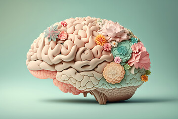 human brain made of  floral flower elements, generative ai