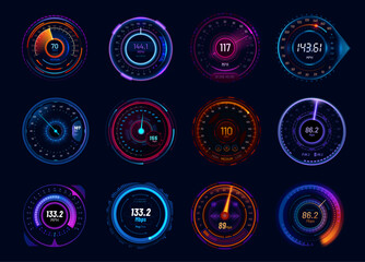 Aufkleber - Futuristic car speedometer gauge neon dials