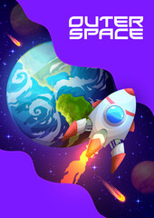 Poster - Space poster with rocket launch and earth planet