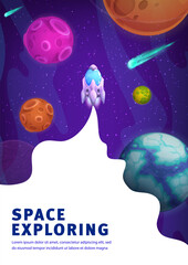 Poster - Space landing page galaxy exploring vector poster