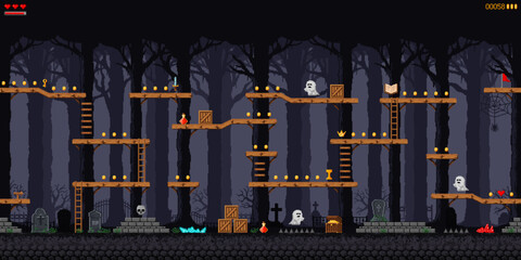 Poster - Night forest and cemetery game level screen map