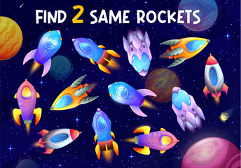 Poster - Kids game find two same rocket spaceships riddle