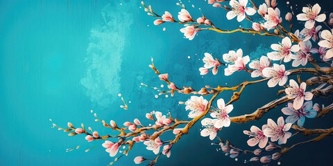 Wall Mural - spring cherry blossom sakura background, generative ai