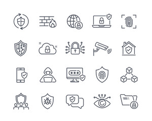 Poster - set of security line icons. data protection system, biometrics, video surveillance, authorization an