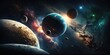 Universe scene with planets, stars and galaxies in outer space showing the beauty of space exploration