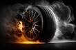Tire burnout with smoke and fire. Burning rubber. Generative AI