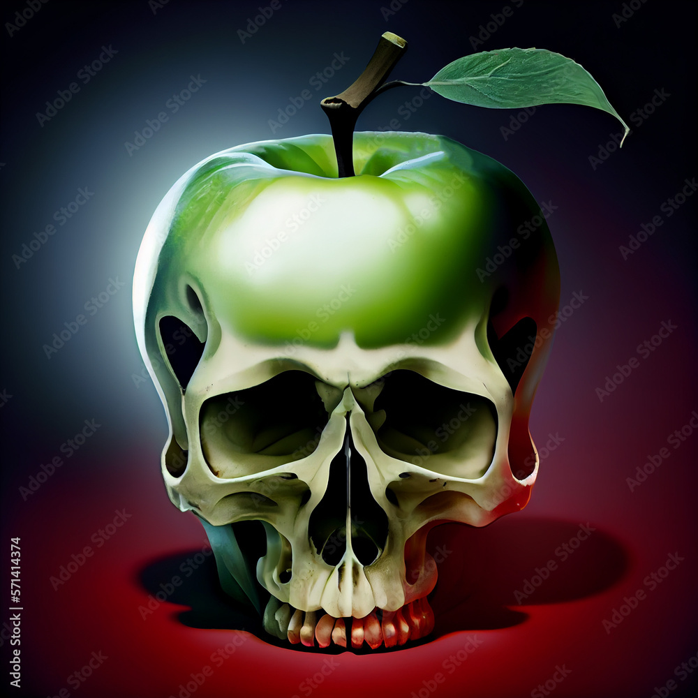 Exploding Apple Skull apple as a skull , life cycle concept,illustration generative ai. Stock ...