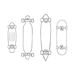 Wall Mural - Vector set of hand drawn doodle sketch skateboards isolated on white background