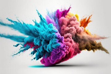 Canvas Print - eruption of colored powder on a white background. Generative AI