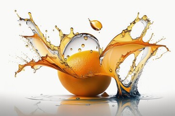 Sticker - orange splash, water and oil, isolated on white. Generative AI