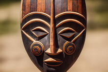 Wooden Traditional African Mask, Generative AI