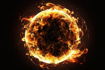 Sticker - Fire Ball Sphere Circle Flame Burn Explosion Hell Heat Isolated On Black. Overlay Screen Effect. Generative AI