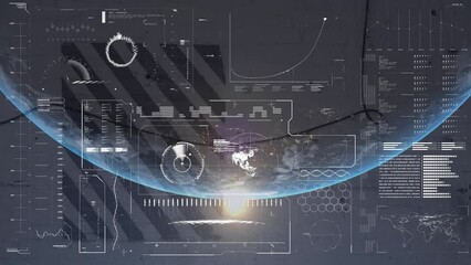 Poster - Animation of interface with data processing over globe and light spot