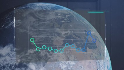 Poster - Animation of statistical data processing over globe against blue background