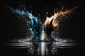 Canvas Print - Water splashes in the abstract against a dark background. Generative AI