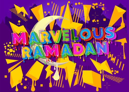 Marvelous Ramadan. Graffiti tag. Abstract modern holiday street art decoration performed in urban painting style.