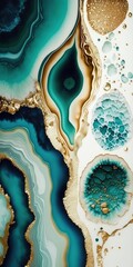 Canvas Print - For wall decor, use abstract marble wallpaper. drawing resin geodes, creating abstract art, and creating geode paintings using watercolor. Background with golden, blue, turquoise, and gray hues