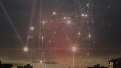 Poster - Animation of glowing network of connections against aerial view of cityscape