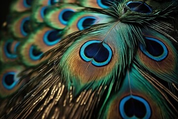 Poster - Feathers of a peacock at close. Generative AI