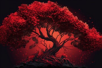 red tree art background wallpaper. Generative AI