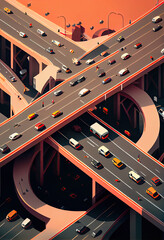 Wall Mural - Aerial photography of traffic on the overpass.