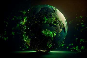 digital green futuristic globe, viewed from space, in the solar system, in the stars, view of the ea