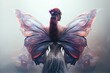 Rear view of a fairy woman with butterfly wings. Pastel colored illustration generated by Ai