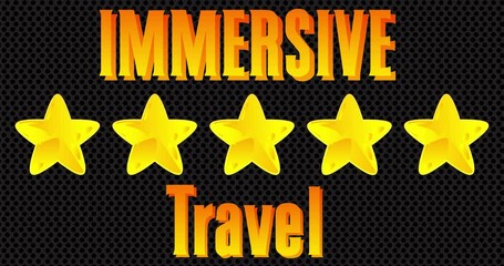 Poster - Five Stars with Immersive Travel Text. Animated Rating with words. Cartoon animation award video.