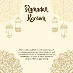 Wall Mural - ramadan kareem greeting card template with lantern and mandala decoration. Vector illustration