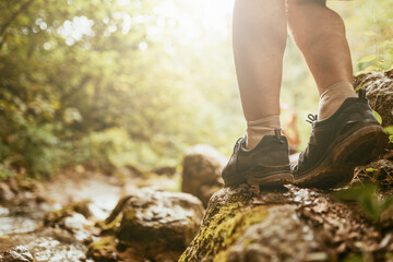 Wall Mural - feet of a person in the woods