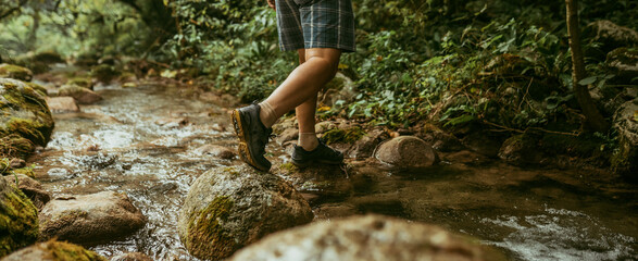 Wall Mural - person walking in the woods