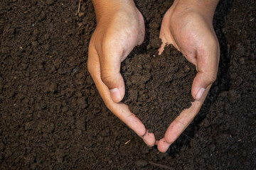 Canvas Print - Two hand holding soil for copy space and background