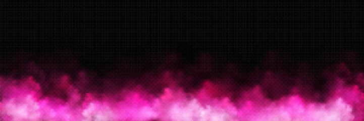 Wall Mural - cloud of pink smoke on black transparent background. realistic vector illustration of magic color fo