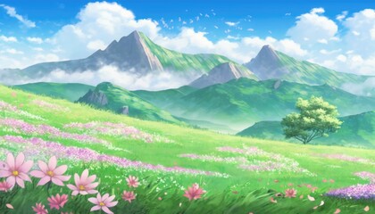 Wall Mural - Anime Landscapes: A Vibrant Journey Through Imagined Realms, ai generative