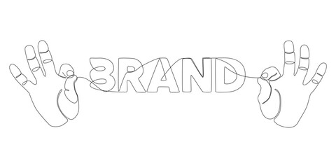 Poster - One continuous line of hand holding a string with Brand word. Thin Line Illustration vector concept. Contour Drawing Creative ideas.