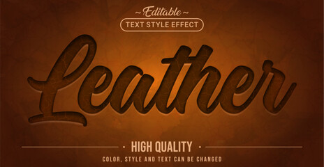Fototapete - Editable text style effect - Brown Leather text style theme.