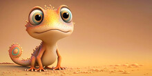 3d Cute Cartoon Little Gecko, Generative Ai