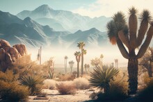 Palm Springs Landscape, Cactus, Mountains. Generative AI.