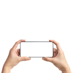 Hand holding smartphone with blank screen,mockup with copy space for advertising online