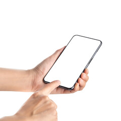Poster - Hand holding smartphone with blank screen,mockup with copy space for advertising online