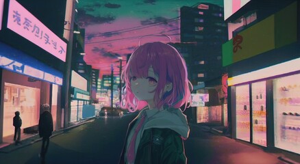 Wall Mural - 4K resolution or higher, kawaii lo-fi girl. Generative AI Technology