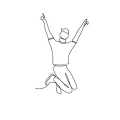 Wall Mural - Single line drawing of jumping man. Linear hand drawn doodle on white background