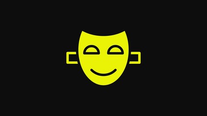 Wall Mural - Yellow Comedy theatrical mask icon isolated on black background. 4K Video motion graphic animation